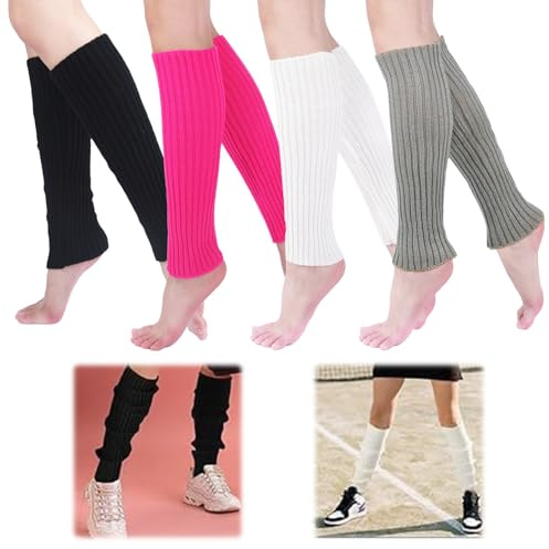 INNAL 4 Paia Scaldamuscoli da Donna Caldi Scaldamuscoli Lavorati A Maglia per Stivali Scalda Muscoli da Donna Leg Warmers per Balletto Danza Yoga Uso Quotidiano (Grigio, Bianco, Nero, Rosa)