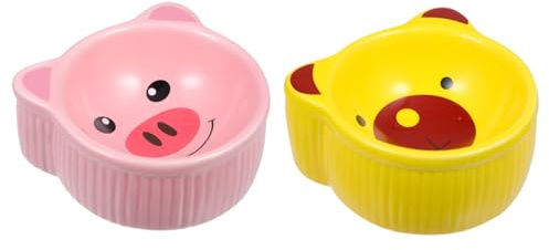 Mobestech Hamster Ceramic Bowl and Pet Food Container Set, 2pcs Small Ceramic Feeders with Anti-tip Design, Suitable for Hamsters and Small Animals Feeding Random Style