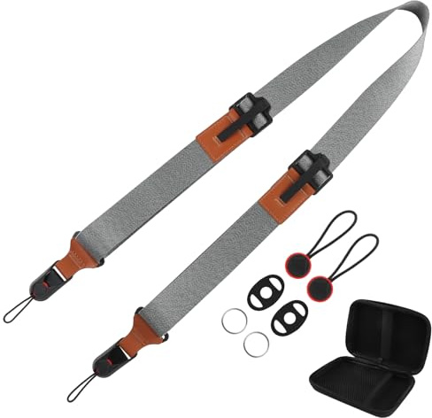 ZXShow Sangle pour appareil photo avec 4 attaches à libération rapide Sangle appareil photo en nylon renforcé et cuir microfibre réglable à une main pads anti-rayure photo randonnée et voyage（G