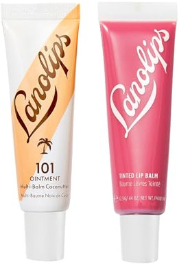 Lanolips Lip Hydration Duo – Tinted Lip Balm Rhubarb (0.44 oz) + 101 Multipurpose Ointment Coconutter (0.35 oz) – Nourishing Lip Care with Natural Aussie Lanolin