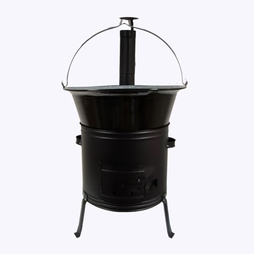 Set Ungarischer Holzofen 45 mit Gulaschkessel 50 L Emaille mit Bügel Gulaschkanone mit Suppentopf