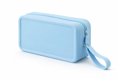 Trousse de toilette de voyage en silicone élastique avec fermeture éclair pour cosmétiques, maquillage et articles d'hygiène, 9,3 × 7 × 18,3 cm, bleu, Clásico