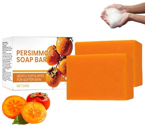 Naturlig Persimmon tvål 100 g, Kaki-tvål från avlägsnande kroppslukt för män kvinnor, porförminskning, djuprengöring, fuktgivande, peeling, utjämnande (2)