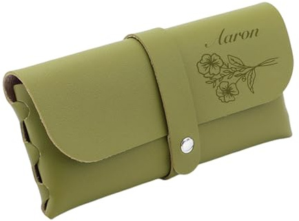 Personalisierte Gestaltete Brillenetui aus Leder mit Geburtsblume(Orange) | Brillenetuis aus Leder mit Namen,Weiche handliche Brillenetuis für Damen,Geburtstagsgeschenke für Männer/Frauen