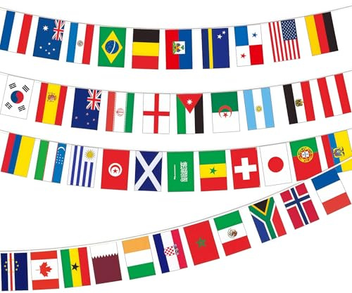 Bukecagif 42 Länder Fahnen Wimpelkette Für WM 2026, Fussball WM 2026 Flaggen, WM Fussball 2026 Deko, Flaggen Der Welt Girlande Banner Für Party, 14 x 21 cm Flaggen, 13.5 m