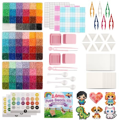 Allinside Fuse Beads Kit, 72 Colors 25920 2.6mm Mini Beads, Easy DIY All-in-One Set with Pegboards, Tweezers, Patterns, Pixel Art DIY Craft Kit, Art Decorations, Ideal Gift for Kids Adults