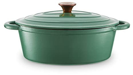 Barbary & Oak BO800252GRN Cocotte ovale en fonte avec intérieur émaillé durable Vert vert-de-gris 29 cm