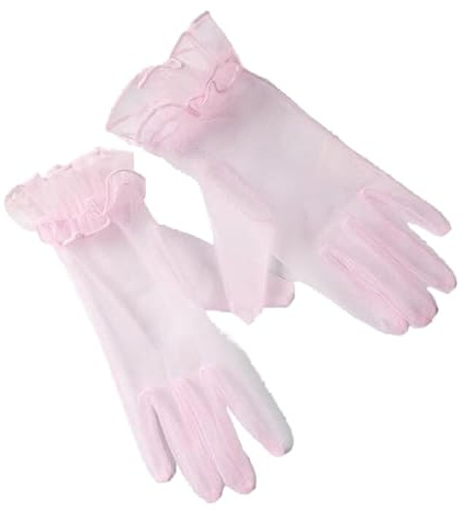 PTNKUIIY Hochzeit Braut Handschuhe,Tüll Kurze Vintage Abendhandschuhe Opern Party Handschuhe Sommer Sonnenschutz Transparent Netzstoff Mesh Handschuhe Damen Fasching Kostüm Accessoires,Rosa