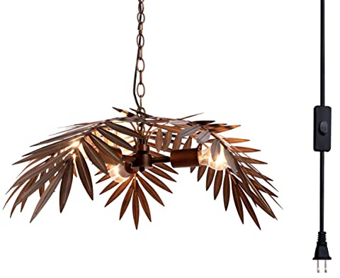 Newrays Vintage verstellbare tropische Kokosnussblätter Kronleuchter Rustikale Baumlampen Wohnzimmer Esszimmer Schlafzimmer Küche hängende Beleuchtungskörper,Plug in