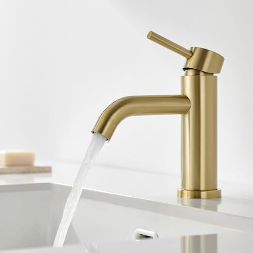DETBOM Mitigeur de Lavabo, Robinet de Lavabo Réglable Chaud et Froid, Robinet Salle de Bain Monocommande, Acier Inoxydable, Aérateur Amovible, Sans Plomb, Doré