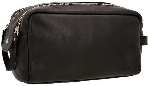 Gusti Kosmetiktasche Leder - Finja Damen und Herren Waschtasche Kulturtasche Kulturbeutel Ledertasche groß für Schwarz Leder