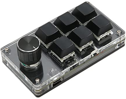 Minitangentbord med 6 Tangenter med Ratt, Programmerbart Makromekaniskt Tangentbord med en Hand med blå Switch, Trådlös Bluetooth, Kabelansluten USB, för Office Gaming Music