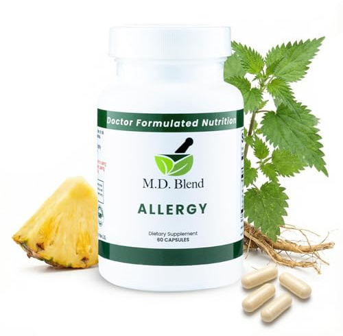 M.D. Blend Allergy Relief Capsules with Quercetin, Nettle Root, Bromelain, & Acetyl L-Cysteine- Comprehensive Seasonal Allergy & Sinus Support Formula for Respiratory Wellness 60 Capsules (Pack of 1)