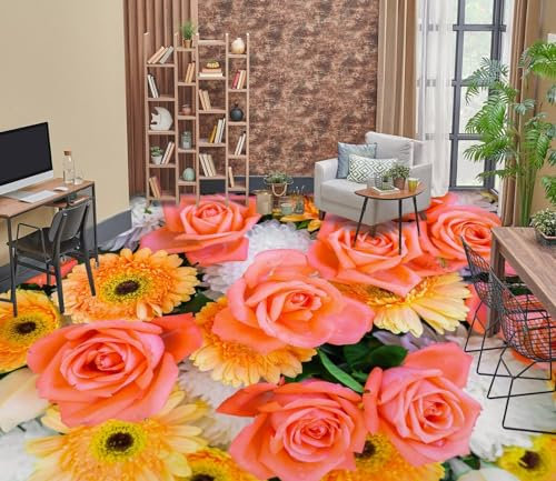 Benutzerdefinierte Selbstklebende Boden Wandtapete 3D Rosa Rose, 430 * 300cm Bodenfliesen Aufkleber Wohnzimmer Studie Pvc Wasserdicht Tragen 3D Bodenbelag Tapete