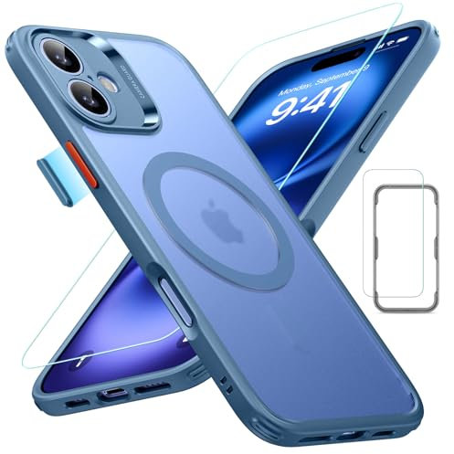 ESR für iPhone 16 Plus Hülle (4 in 1) Set, Transparente Matte Hülle mit Displayschutzfolie, Kompatibel mit MagSafe, Militärnorm Schutz, Classic Serie, Mattiertes Blau