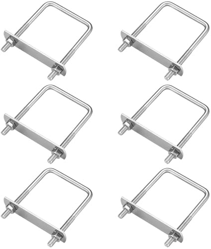 wadafen 6 Pack M6 U Bolts,Stainless Steel Tie Down U Bolt, M6 Square U-Bolts,U Shape Bolts,with Nut Frame and Counter Plate,for Trailers, Cars and Ships Repair