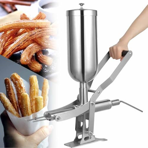 GEJLELDS Manual Churro Filler, 5L Stainless Steel Spanish Churro Maker Machine Donut Filling Machine Donut Filler Injector Machine with 4 Nozzles for Kitchen & Restaurant