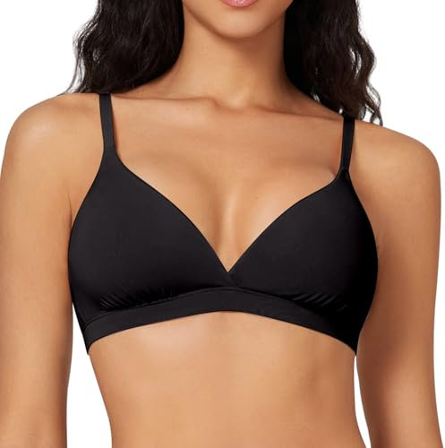 LEYSHE Triangel BH Damen Ohne Bügel Nahtloser Bralette V-Ausschnitt Seamless Bustier Damen Gepolstert Bügelloser Tshirt BH für Kleine Brüste,Schwarz,S