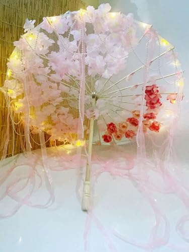JIMINISO Silk Cloth Decorative Umbrella Beach Princess Cosplay Japanese Cherry Blossoms Chinese Peach Blossom Parasol