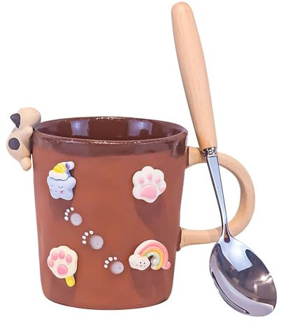 ABPWO Taza de cerámica hecha a mano con diseño de huellas de la costa del océano, tazas de café de playa