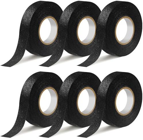 Nadinsta 6 Rolls Wiring Harness Tape, 15mm*15m Black Fabric Tapes, Self Adhesive Electrical Tape, Heat-Resistant Cloth Tape, Reduce Noise Insulation Tape For Engine, Car Auto Cables Wires Fixed