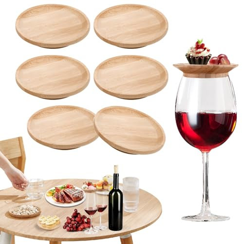 Fosoloni 6 Stück Weinglas Topper Bambus,Weinglas Aufsatz Holz,Vorspeisenteller,Weinglasabdeckungen, Trinkglasdeckel für Desserts,Vorspeise,Weinglas Charcuterie Topper,Party Zubehör