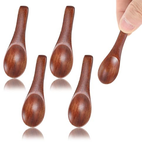 4 PCS Mini Wooden Spoons, 2.36in Handmade Tiny Wooden Spoons, Tiny Spoons for Spices, Brown Mini Wood Teaspoons, Tiny Spoons for Sauces Sugar Salt Dips Spices Honey Mustard Cooking
