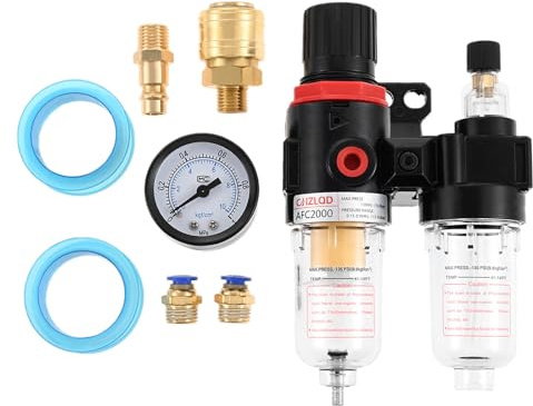 1/4 Air Pressure Regulator - Dual Water Trap Oil Separator for Air Tools | Oil and Moisture Filter with Pressure Gauge for Compressor and Air Tools