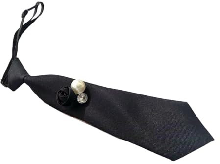 YUXITA Elegante Damen-Krawatte mit Blumenmuster, Strass, Perlen, vorgebunden, für Geschäftstreffen und Hochzeiten, verstellbare Hemdkrawatte, Schwarz , 28CM