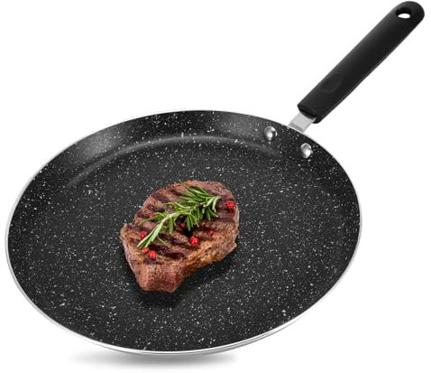 GEOKILO Non Stick Crepe Pan, 26cm/10in Dosa Pan PFOA Free & Non-Toxic, Die-cast Aluminium Roti Pancake Maker for Induction, Electric & Gas Hobs Dishwasher