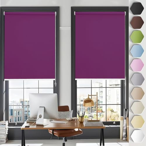 Day and Night Rollo 60 x 90 cm, blickdicht, Sonnenschutz, lichtblockierend, Fensterrollo mit Kette für Türen und Fenster, Lila