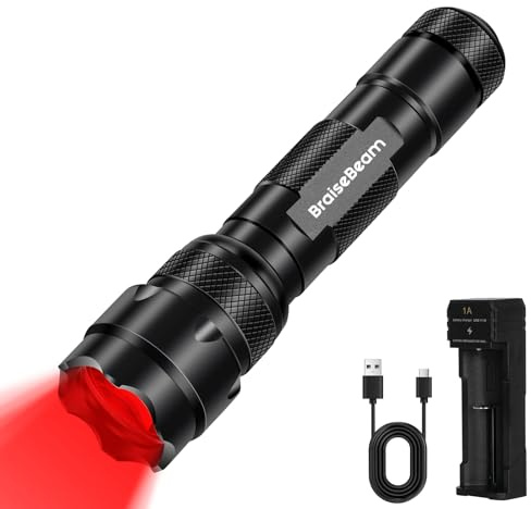 BraiseBeam Rotlicht Taschenlampe Klein, Superhelle LED Taschenlampe mit Zoom-Funktion, Ein-Modus-Design für Outdoor, Camping, Astronomie & Nachtsicht