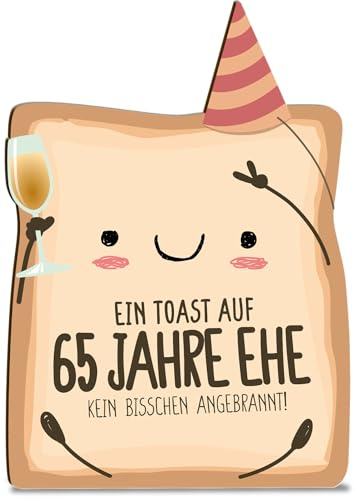 Eiserne Hochzeit Geschenk Karte Toast Hochzeitstag - 65 Jahre Holzkarte - Hochzeitstagkarte mit Umschlag liebevoll gestaltete Toast-Karte zum 65. Geburtstag, kreative Geschenkidee für Freunde und