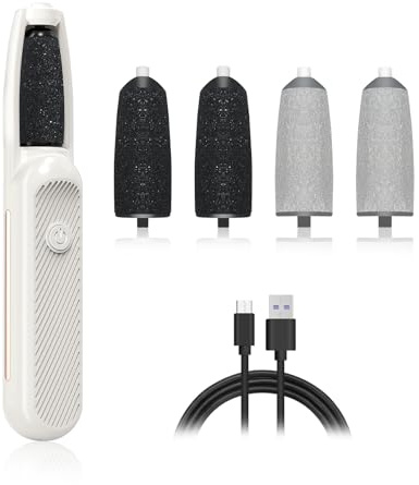 Eliminador Eléctrico de Callosidades,Lima elétrica de pies, Recargable Aparato de Pedicura Profesional Lima Recargable Portátil Para Suavizar Pieles Secas Y Callosidades con 4 Rodillos