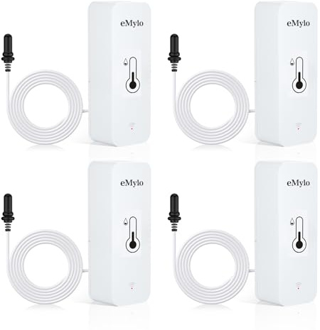 Thermometre Intérieur Exterieur, Wifi Thermomètre Connecté App Alarme, Exportation de Données Thermometre Frigo Moniteur, Convient pour Chambre, Aquarium, Réfrigérateur, Blanc 4Pcs