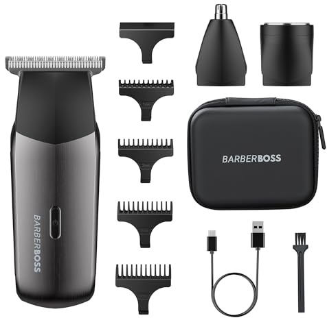 BarberBoss Afeitadora eléctrica 3 en 1 para hombre, kit de recortadora de viaje para hombres, recortadora de barba y cabello, recortadora de nariz y orejas (Polvo Metálico Para Pistola)
