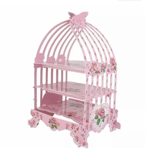 Alzata per torte a forma di gabbia per uccelli, cupcake rosa, dessert, dolcetti di compleanno, supporto per dolci, stoviglie per feste, decorazioni per feste del tè.