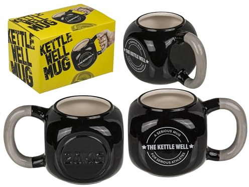 BLUECHOLON Tasse de sport en céramique XL, 3 modèles de tasses à thème (ballon de football 500 ml, gant de boxe 620 ml, kettlebell russe, 670 ml), cadeau pour les amateurs de sport (kettlebell)