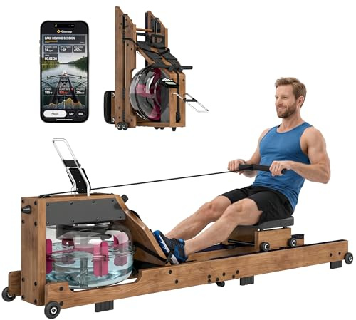 SPORTNOW Rameur à Eau Pliable en Bois d'Hévéa Rameur Appartement Chêne