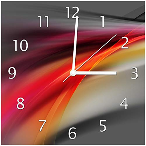 Wallario Design-Wanduhr Schwarz rot pink - Abstraktes Design aus Glas, Motiv-Uhr Größe 30 x 30 cm, weiße Zeiger