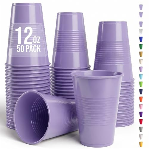 Party Solids Exquisite 12 Oz Lavender Plastic Cups For Party Supplies 50 Pack | Lavender Disposable Cups Plast