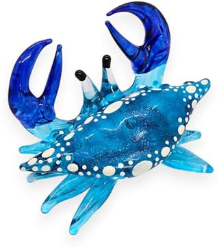 ChangThai Design Tiny 2½ Glitter Light Blue Crab Figurine - Miniature Hand Blown Glass Sea Animals Fish Marine Crustaceans Ocean Creatures Crystal Decorative Figures Collectible Figurines Décor Gifts