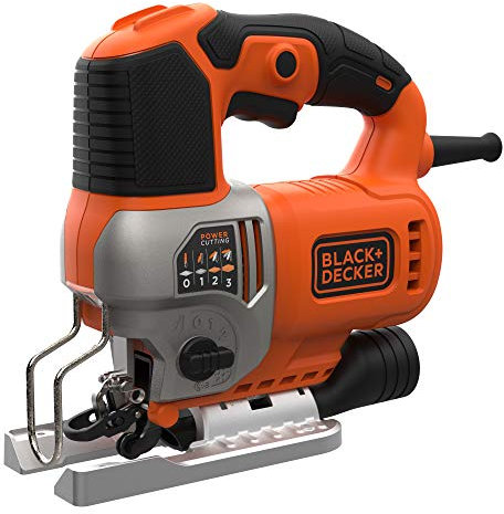 Black+Decker Elektronik-Pendelhub-Stichsäge (650W, 3 Pendelhubstufen, variable Hubzahl, Aluminium-Druckguss-Sägeschuh, Staubabsaugvorrichtung, für gerade-, Kurven- und Gehrungsschnitte) Bes610