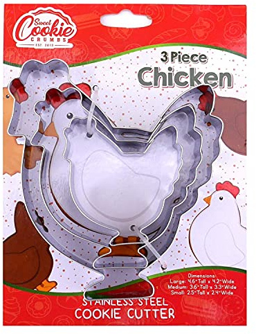 Chicken Cookie Cutter Set – Sharp & Stainless Steel Cooking Utensils – A Fun Fit for Sandwiches, Pancakes, Fruits & Crafts – Dishwasher-Safe 3-Piece Bakery Supplies by Sweet Cookie Crumbs