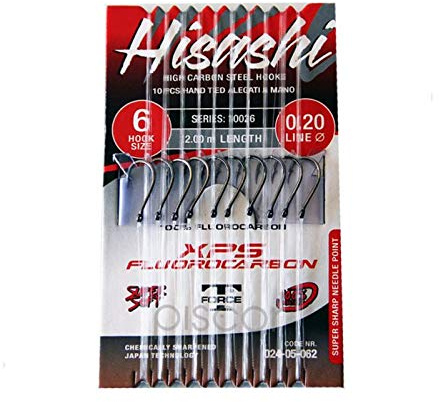 Trabucco Anzuelos de Pesca Fluorocarbono Anzuelos Montados Hisashi 10026 Chinu Anzuelos 14 0.16 mm 200 cm Anzuelo Surfcasting