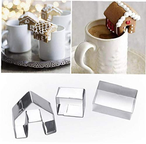 AMOYER Forma del Molde 3 Piezas de Galleta Linda Molde de cocción de Acero Inoxidable Accesorios de Pan de Jengibre Cortador de la Galleta Conjunto Mini Casa