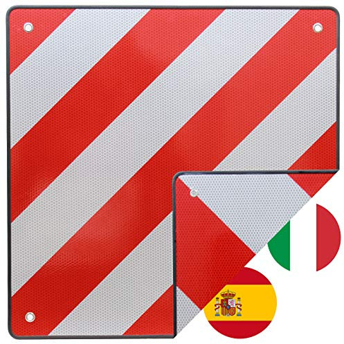 TRUTZHOLM Warntafel Sicherheitstafel Italien und Spanien 2 in 1 50 x 50 cm rot weiß reflektierendes Warnschild für Heckträger und Fahrradträger zur Kennzeichnung mit Befestigungslöchern