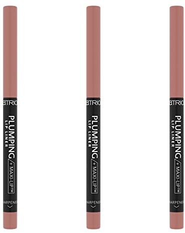 Catrice Plumping Lip Liner, Lip Pencil, läppkonturpenna, masksäker, fläcksäker, med pennvässare, nr 010 Understated Chic, nude, matt, vegansk, vattentät, 3-pack (3 x 0,35 g)