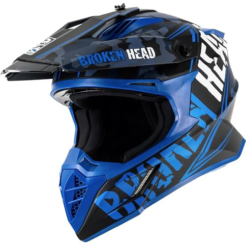 Broken Head Squadron Rebelution Camouflage Blau - Leichter MX-Helm für Supermoto, Motocross & Quad mit DD- & Ratschenverschluss, für Motorradfahrer, Designed in Germany M (57 cm)