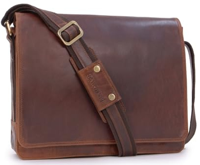 Bucklestone - Borsa Messenger in Pelle per PC 15 Pollici - Borsa a Tracolla Media da Lavoro A4 - Ufficio Uomo - Lancaster - Marrone
